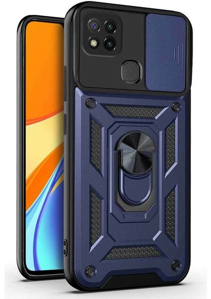 Xiaomi Redmi 9c Kılıf Yüzüklü Standlı Kamera Korumalı Pars + Ekran Koruyucu