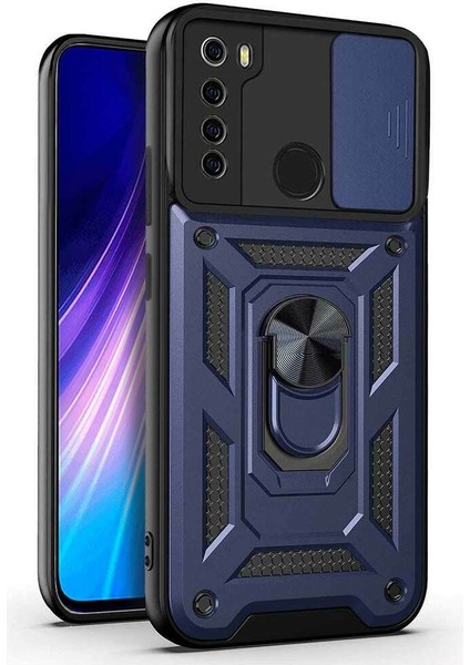 Xiaomi Redmi Note 8 Kılıf Yüzüklü Standlı Kamera Korumalı Pars + Ekran Koruyucu