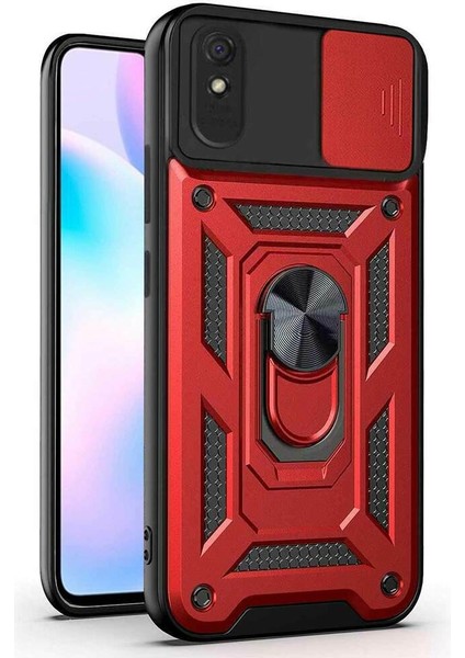 Xiaomi Redmi 9A Kılıf Yüzüklü Standlı Kamera Korumalı Pars + Ekran Koruyucu