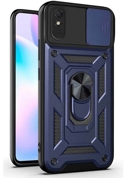 Xiaomi Redmi 9A Kılıf Yüzüklü Standlı Kamera Korumalı Pars + Ekran Koruyucu