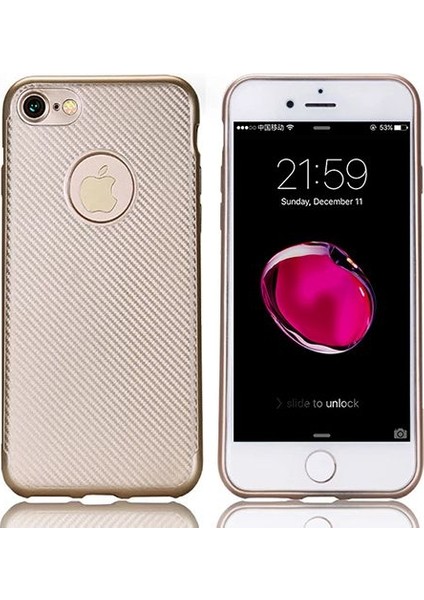 iPhone 7-8 Carbon Desen Arka Kapak Gold