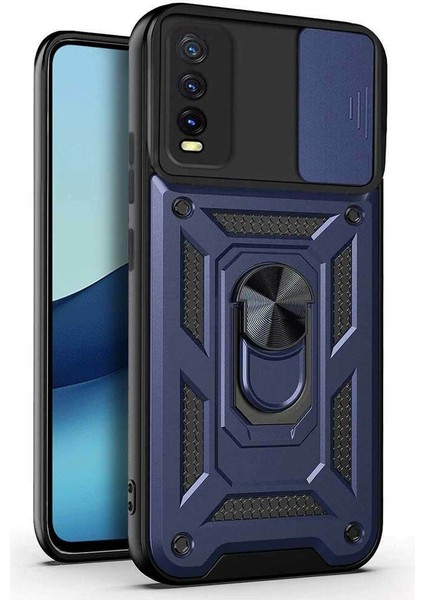 Vivo Y11S Kılıf Yüzüklü Standlı Kamera Korumalı Pars + Ekran Koruyucu