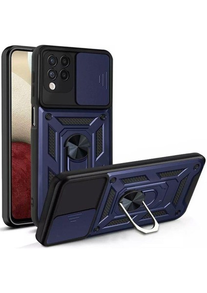 Samsung Galaxy M22 Kılıf Yüzüklü Standlı Kamera Korumalı Pars