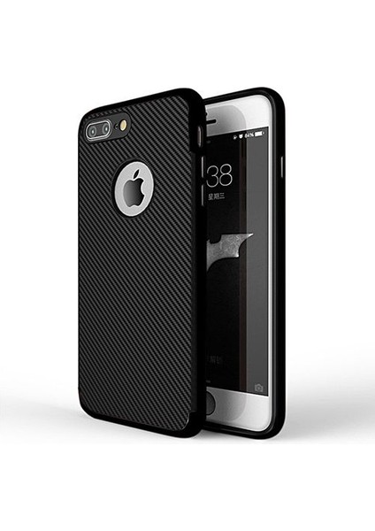 iPhone 7-8 Plus Carbon Desen Arka Kapak Siyah