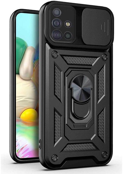 Samsung Galaxy A51 Kılıf Yüzüklü Standlı Kamera Korumalı Pars + Ekran Koruyucu