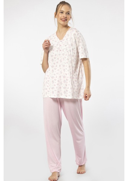 Kadın Empirme Patlı Battal Kısa Kollu Pijama Takım
