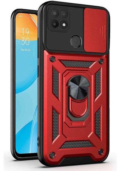 Oppo A15 Kılıf Yüzüklü Standlı Kamera Korumalı Pars + Ekran Koruyucu