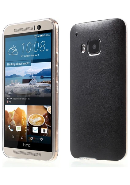 Htc One M9 Kılıf Deri Dokulu Arka Kapak Siyah