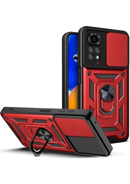 Xiaomi Redmi Note 11S Kılıf Yüzüklü Standlı Kamera Korumalı Pars + Ekran Koruyucu