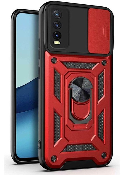 Vivo Y20 Kılıf Yüzüklü Standlı Kamera Korumalı Pars + Ekran Koruyucu