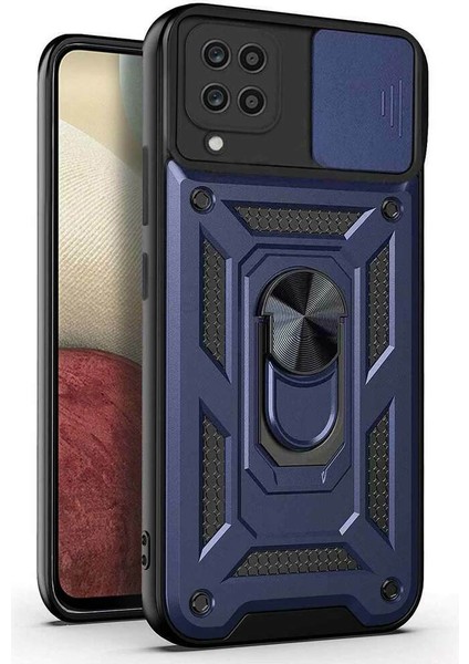 Samsung Galaxy A12 Kılıf Yüzüklü Standlı Kamera Korumalı Pars