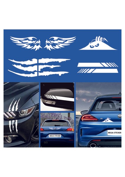 Oto Sticker Mega 4lü Paket Dikiz Kanat Monster Pençe Bagaj Sticker