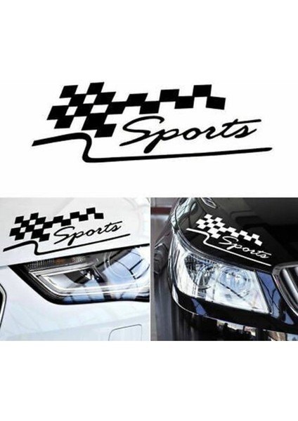 KDM Oto Aksesuar 2 Adet Sports Far Üstü Veya Kaporta Sticker - Sağ ve Sol 30X10 cm Siyah