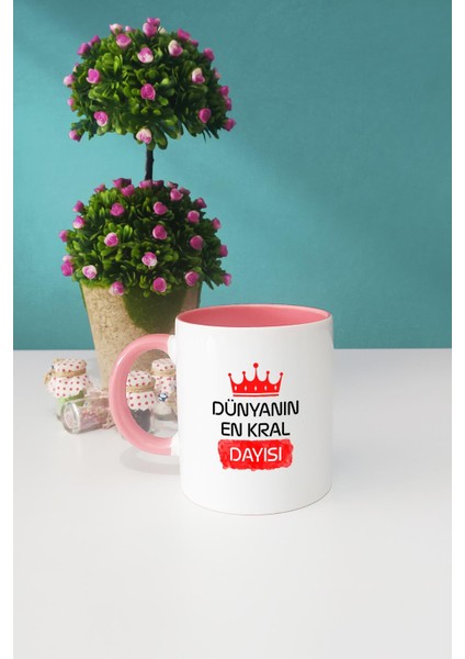 Dayıya Hediye Dünyanın En Kral Dayısı Kupa Bardak Pembe