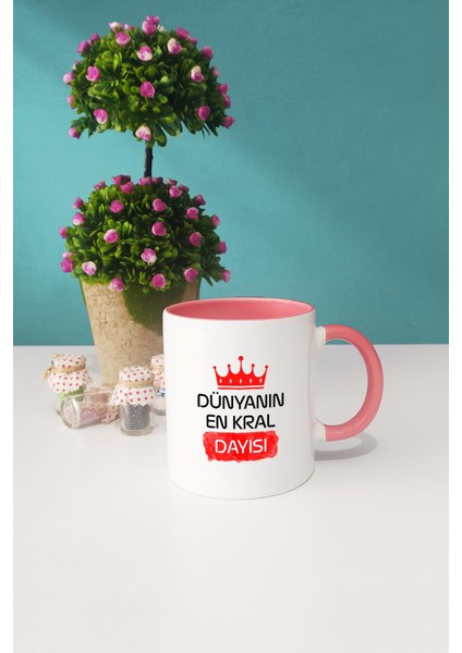 Dayıya Hediye Dünyanın En Kral Dayısı Kupa Bardak Pembe