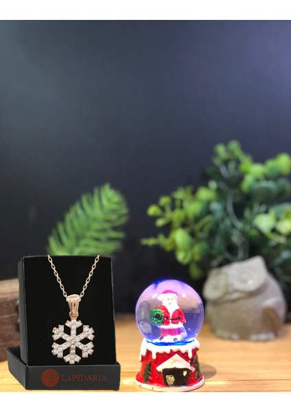 Noel Baba Yılbaşı Temalı Işıklı Kar Küresi Minik Boy ve Kartanesi Kolye