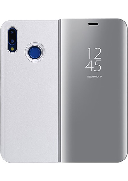 Huawei P20 Lite Clear View Flip Cover Standlı Kılıf Silver