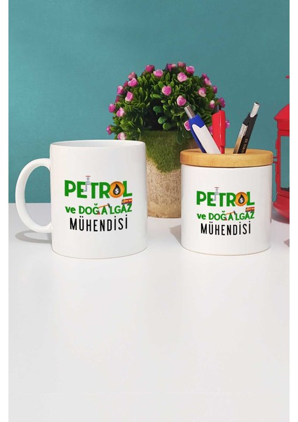 Petrol ve Doğalgaz Mühendisi Kupa Bardak Beyaz ve Kalemlik