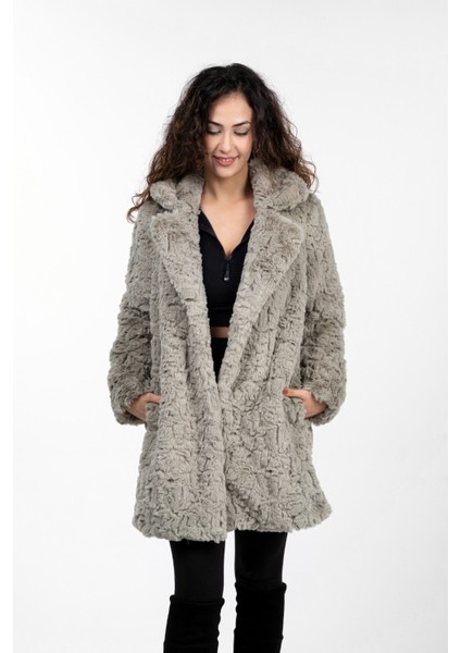 Son Trend Ingiliz Yaka Cepli Mint Yeşili Patchwork Kürk Ceket Kaban