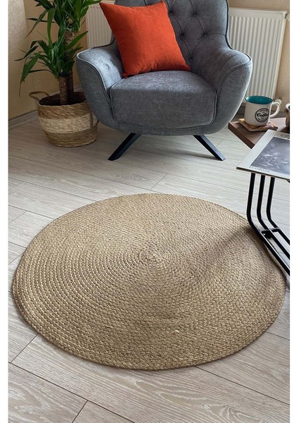Kilim Saç Örgü Jüt Ip Düz Yuvarlak 90X90 cm