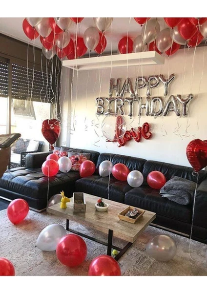 Çıtı Pıtı Store Kırmızı Gümüş Happy Bırthday Balon Seti