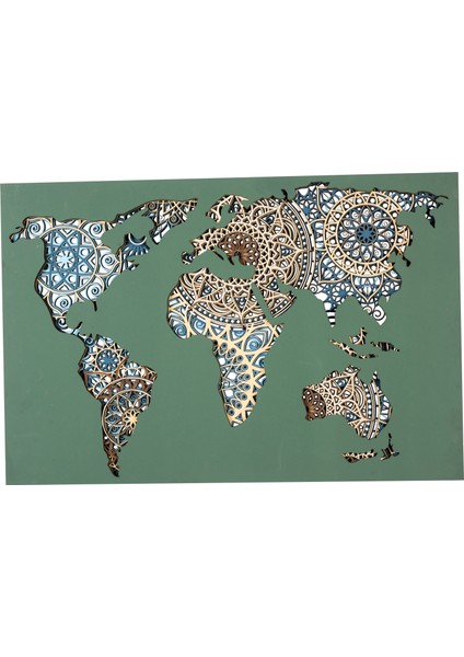 8 Katmanlı Dünya Haritası Mandala Duvar Sanatı Tasarımı Duvar Dekoru 3D Tablo Lazer Kesim modelleri
