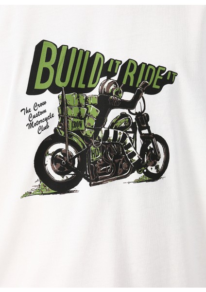 Bisiklet Yaka Baskılı Koyu Beyaz Erkek T-Shirt Rider indirimleri