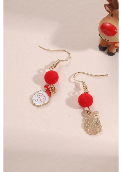 Yılbaşı Noel Baba Ponpon Sallantılı Küpe