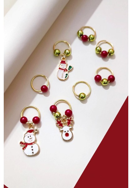 Yılbaşı Noel Baba ve Kardan Adam Charmlı Saç Küpesi