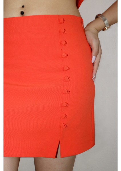 Twin Collectıon Düğmeli Crop Top Nar Çiçeği Takım fırsatları