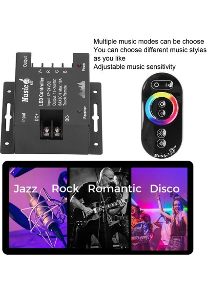 Dokunmatik (Touch) RGB Şerit Led Kumanda Müzik Ses Kontrol Devresi 12-24V