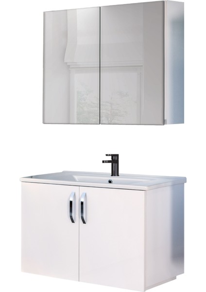 Asmira Banyo Dolabı - 82 cm - 2'li Set - MdfLam Kapak Beyaz