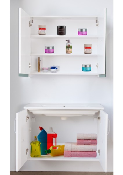Asmira Banyo Dolabı - 82 cm - 2'li Set - MdfLam Kapak Beyaz