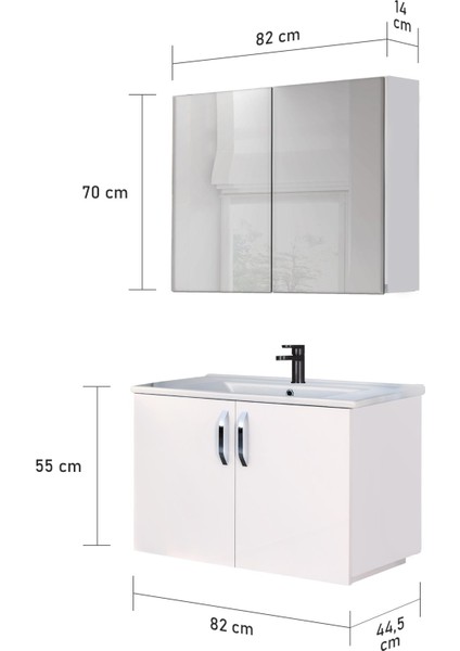 Asmira Banyo Dolabı - 82 cm - 2'li Set - MdfLam Kapak Beyaz
