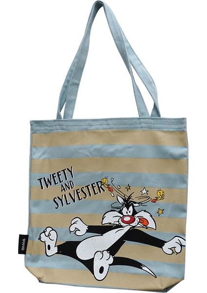 Tweety And Sylvester Bez Çanta Kol ve Omuz Çantası, Bez Poşet, Alışveriş Çantası