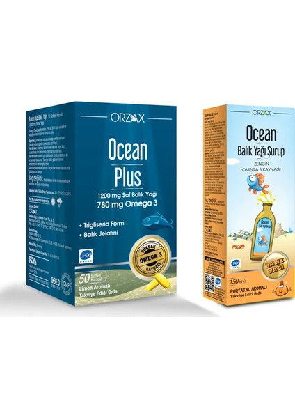 Ocean Plus 50 Kapsülbalık Yağı + Ocean Balık Yağı Şurup Portakal Aromalı