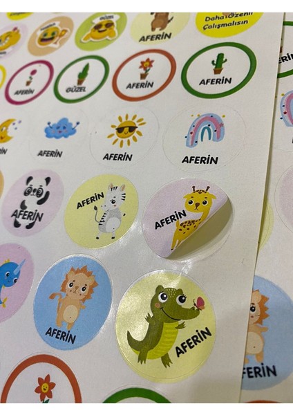 Sevimli Hayvanlar Kedi Köpek Emoji Ödev Etiket Sticker Öğretmen Aferin Harikasın Etiketleri 96 Adet