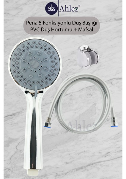 Pena 5 Fonksiyonlu Duş Başlığı + Pvc Duş Hortumu + Mafsal Duş Takımı Duş Seti