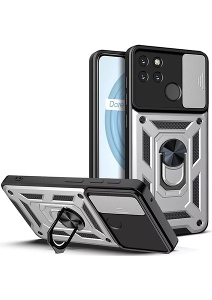 Realme C21Y Kılıf Yüzüklü Stanlı Kamera Korumalı Pars + Ekran Koruyucu