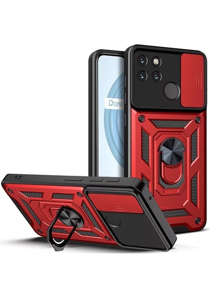 Realme C21Y Kılıf Yüzüklü Stanlı Kamera Korumalı Pars + Ekran Koruyucu
