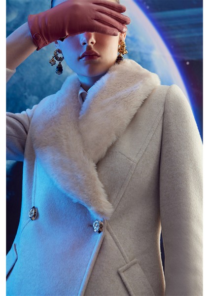 Kürk Yaka Cep Detaylı Bej Kaşe Kaban 13092 fiyatları