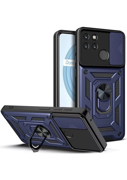 Realme C21Y Kılıf Yüzüklü Stanlı Kamera Korumalı Pars + Ekran Koruyucu