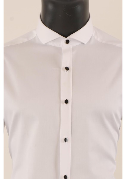 Uzun Kol Slim Fit Damatlık Beyaz Gömlek modelleri