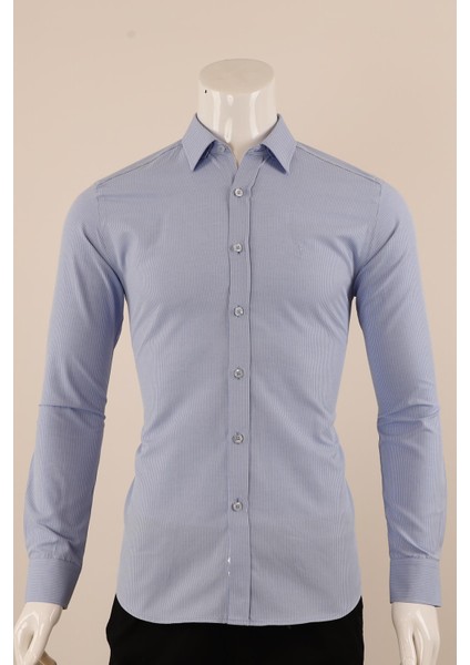 Uzun Kol Slim Fit Çizgili Gömlek