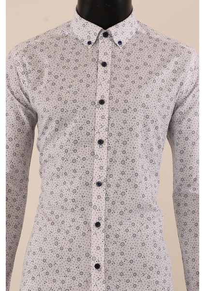 Uzun Kol Slim Fit Desenli Gömlek