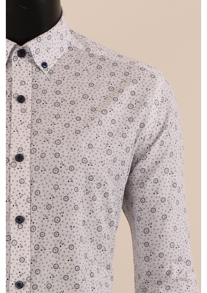 Uzun Kol Slim Fit Desenli Gömlek