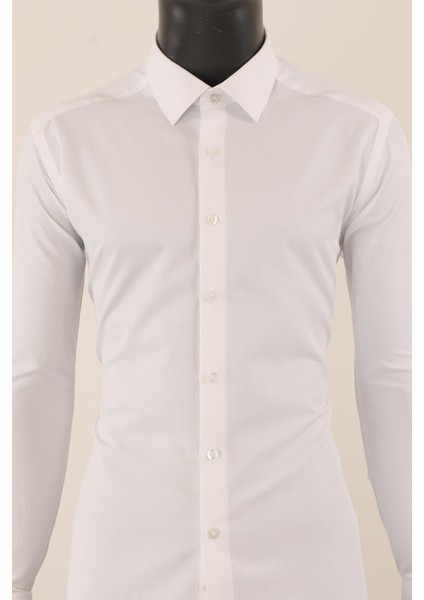 Uzun Kol Slim Fit Damatlık Beyaz Gömlek