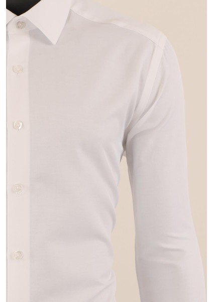 Uzun Kol Slim Fit Damatlık Beyaz Gömlek modelleri