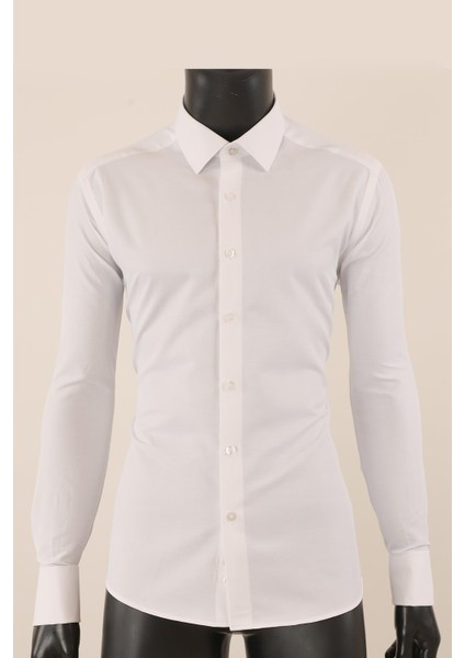 Uzun Kol Slim Fit Damatlık Beyaz Gömlek fırsatları
