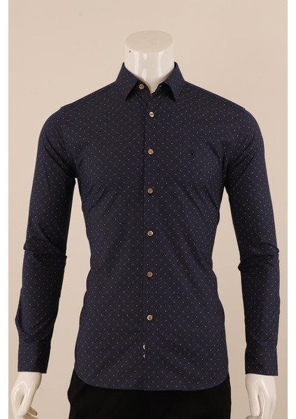 Uzun Kol Slim Fit Desenli Gömlek